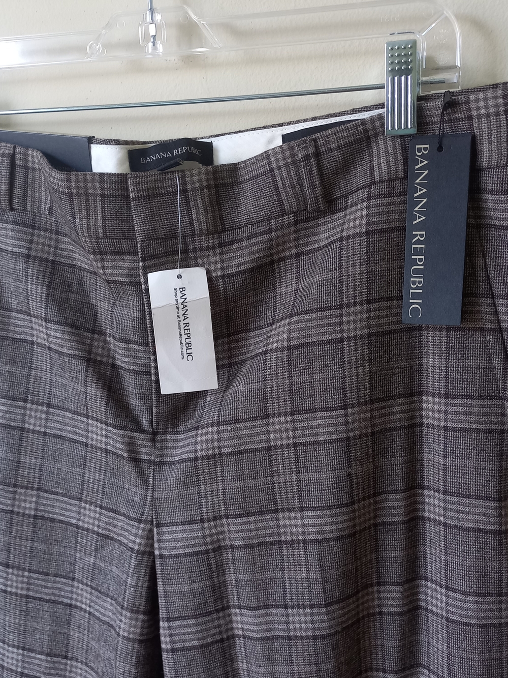Banana Republic Mid Rise Straight Leg Slim Fit Wool Blend Glen Plaid Dress Pants